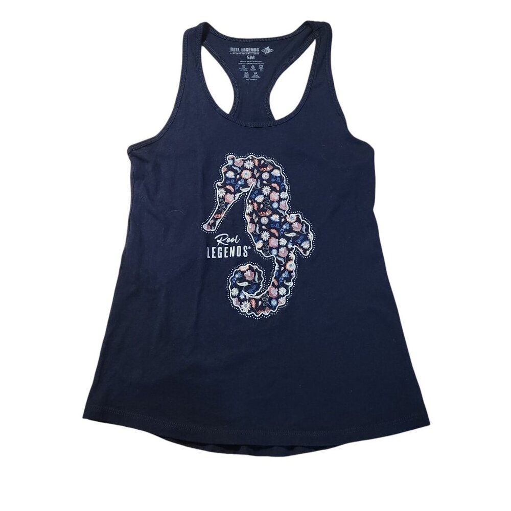 Reel Legends Tank Top Seahorse Navy Blue Womens Small